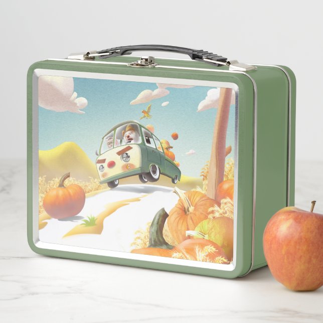 Smile Pup & Miss Meow: Pumpkin Harvest Trip Metal Lunch Box (In Situ)
