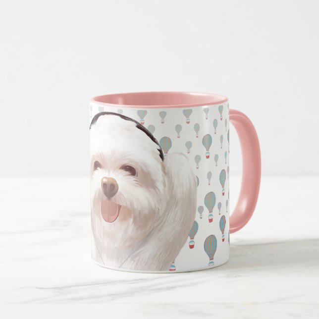 Smile Pup: Music Vibes Smiling Bichon Art Mug (Front Right)