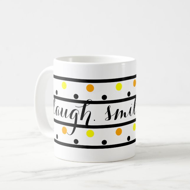 Smile Quote Yellow Orange Polka Dots Coffee Mug (Front Left)