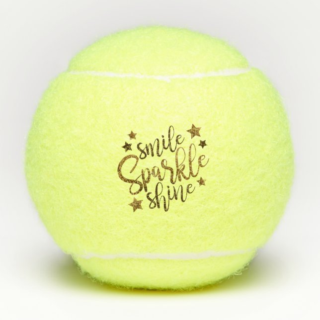 Smile Sparkle Shine Black Gold Custom Tennis Balls (Front)