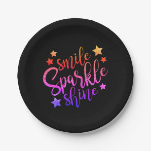 Smile Sparkle Shine Black Multi Coloured Paper Plate