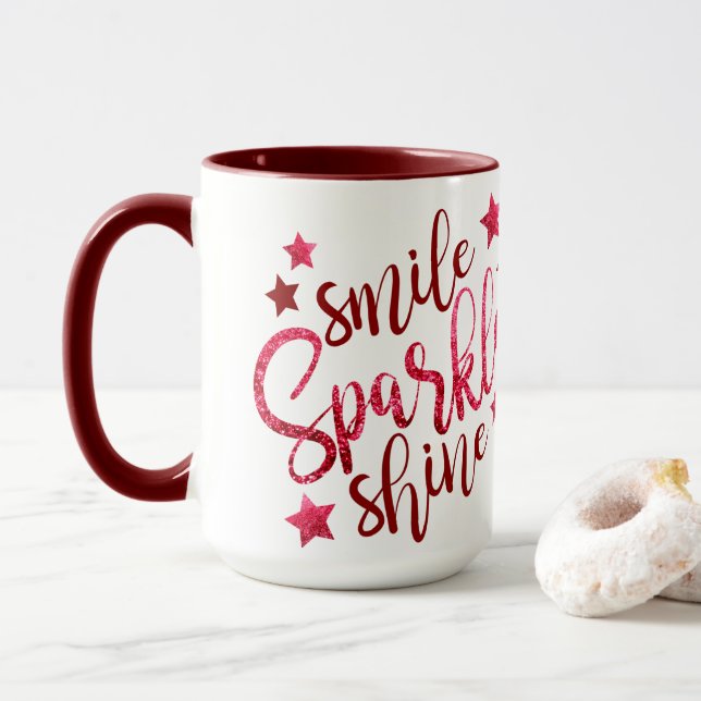 Smile Sparkle Shine Burgundy Mug (With Donut)