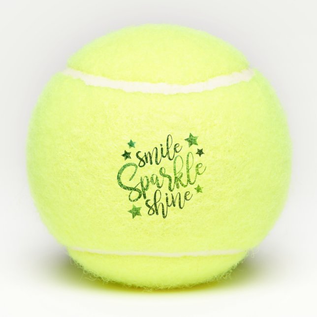 Smile Sparkle Shine Green Inspirational Quote Tennis Balls (Back)