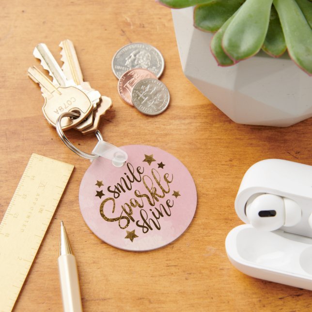 Smile Sparkle Shine Rose Gold Keychain (Desk)