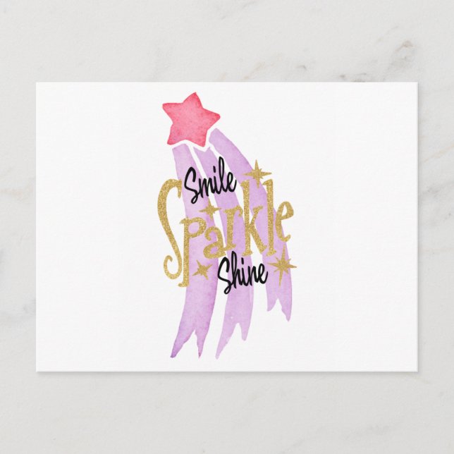 Smile Sparkle Shine Star Word Art Postcard (Front)