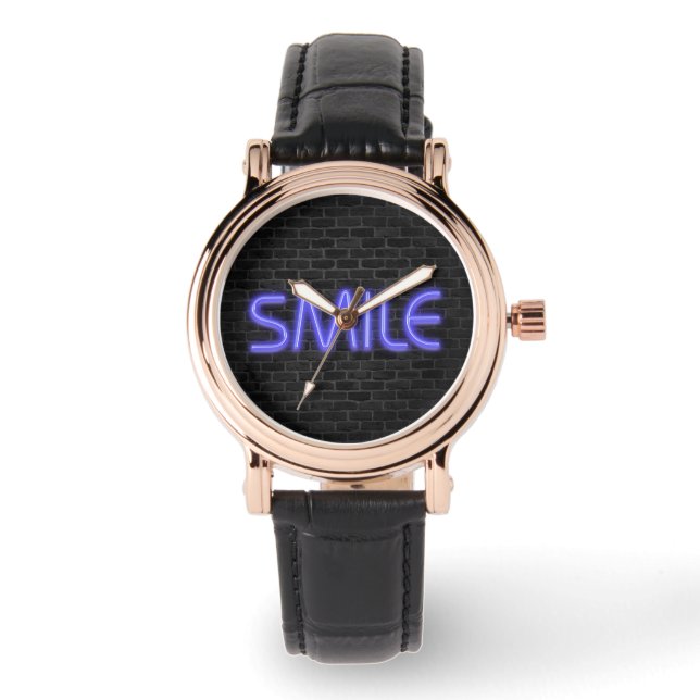 SMILE text in neon lighting on brick Watch (Front)