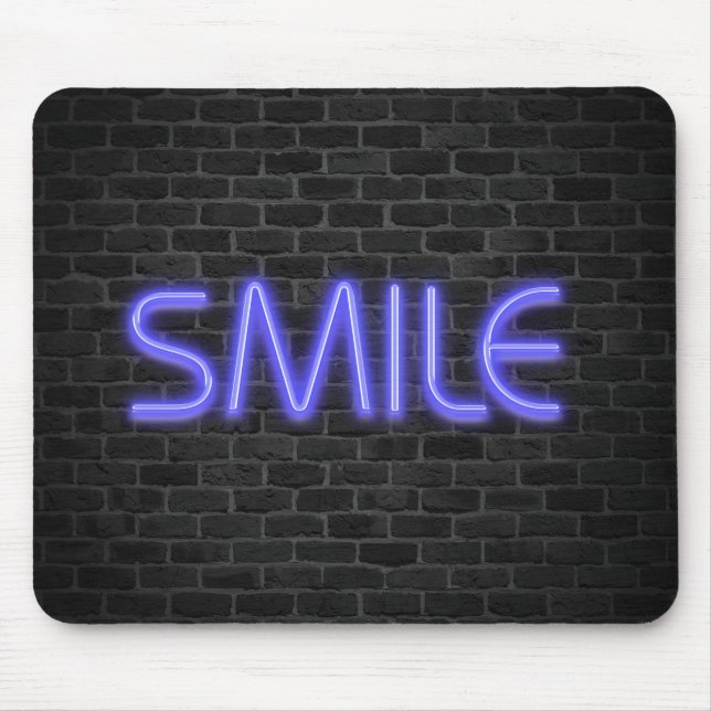 SMILE text in neon lights on brick Mouse Mat (Front)