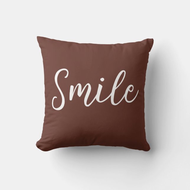 Smile Throw Pillow Brown White (Front)
