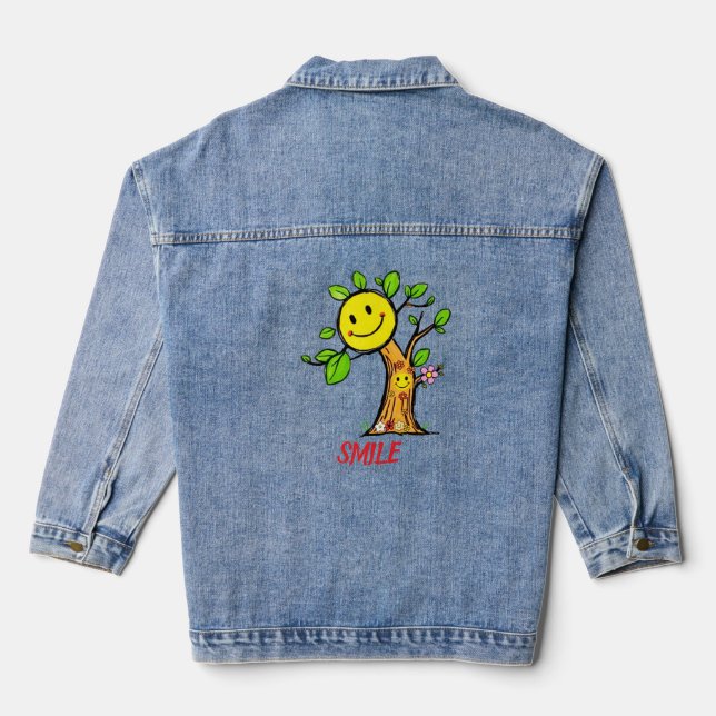 "Smile Tree" Positive Vibes  Denim Jacket (Back)