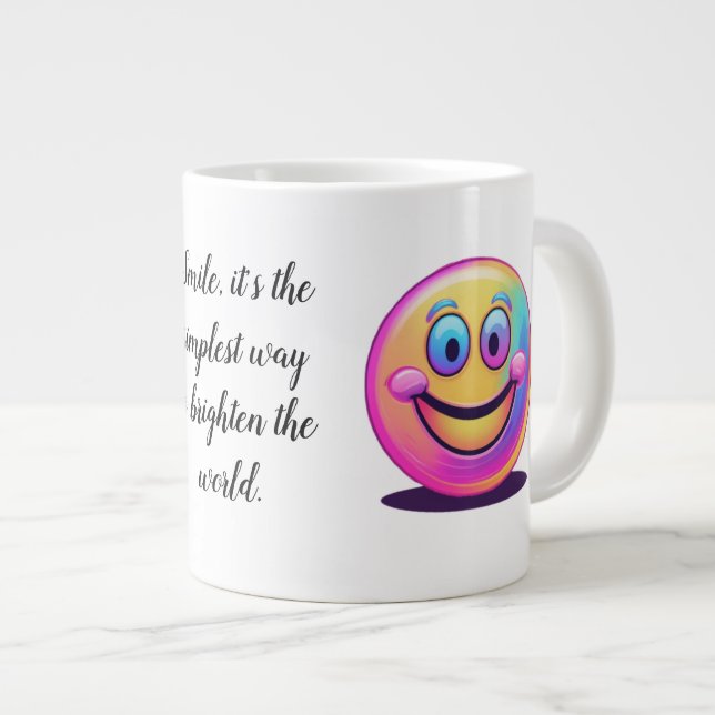 Smile – Uplifting Mug with Quote and Happy Face (Front Right)