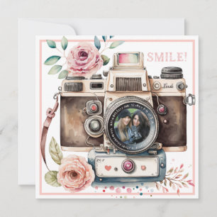 Smile Vintage Camera Birthday Photo Card
