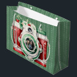 Smile | Vintage Camera  Christmas Photo  Large Gift Bag<br><div class="desc">This fun Christmas gift bag features a whimsical vintage camera with a place for you to insert a photo in the centre of the lens.</div>