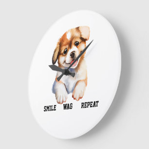SMILE WAG REPEAT -ADORABLE DOG LARGE CLOCK