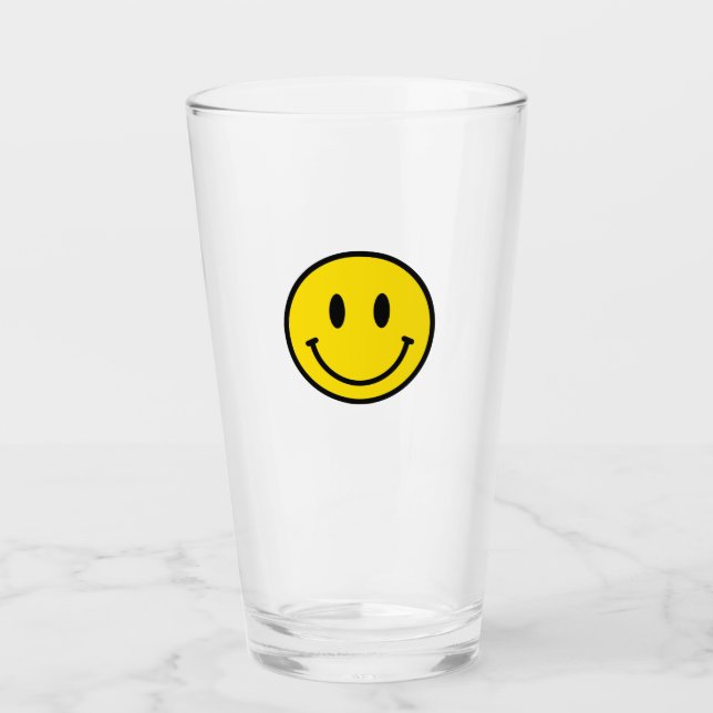 Smile Yellow Black White Happy Face Emoji Fun Glass (Front)