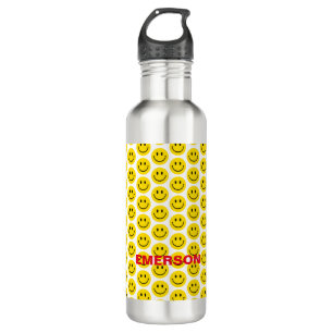 Smile Yellow Black White Red Custom Name Happy Kid 710 Ml Water Bottle