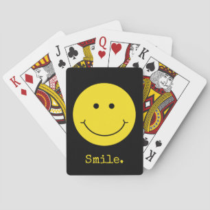 Smile Yellow Face Grin Black Typography Playing Cards
