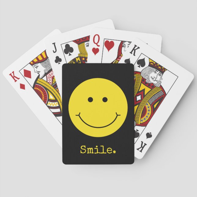 Smile Yellow Face Grin Black Typography Playing Cards (Back)