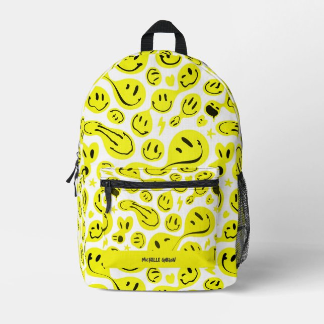 Smile Yellow Face Stylish Back to School Printed Backpack (Front)