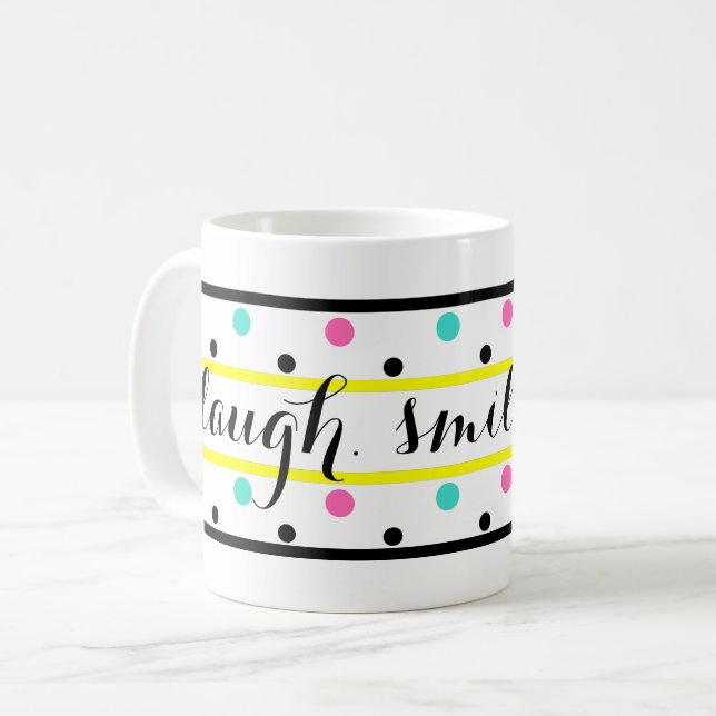 Smile Yellow Pink Turquoise Polka Dots Coffee Mug (Front Left)