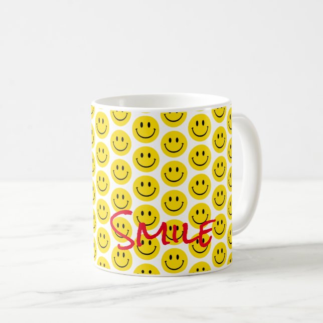 Smile Yellow Red Black White Happy Face Coffee Mug (Front Right)