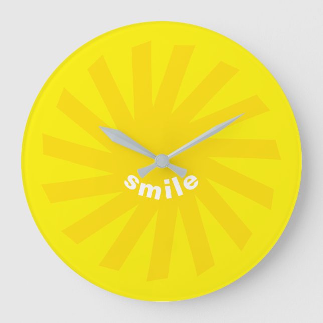 Smile yellow sun bright happy fun modern cheerful large clock (Front)
