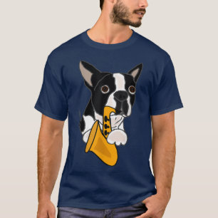 Smilemoretees Funny Boston Terrier Playing Saophon T-Shirt