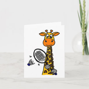Smilemoreteesa Funny Giraffe Playing Badminton Car Card