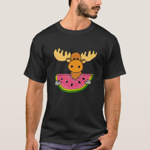 Smilenows Funny Moose Eating Watermelon Cartoon T-Shirt