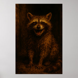 Smiles Are Free: Grinning Alleyway Raccoon Poster