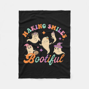 Smiles Bootiful Funny Ghost Dentist Halloween Dent Fleece Blanket
