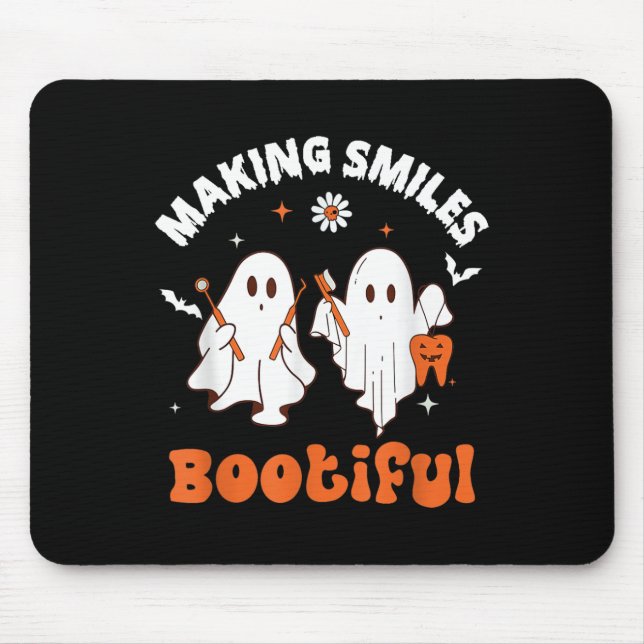 Smiles Bootiful Funny Ghost Dentist Halloween Dent Mouse Mat (Front)
