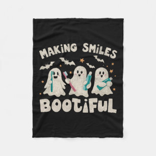 Smiles Bootiful Halloween Funny Ghost Dentist Dent Fleece Blanket