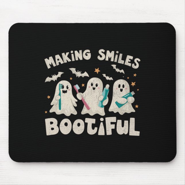 Smiles Bootiful Halloween Funny Ghost Dentist Dent Mouse Mat (Front)