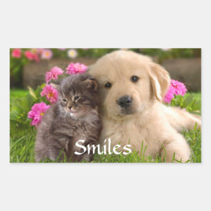 Smiles Golden Retriever Puppy & Kitten Sticker