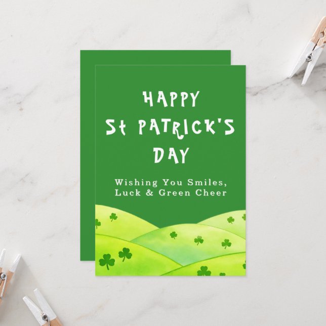 Smiles Luck Green St Patrick Day Greeting Card (Front/Back In Situ)