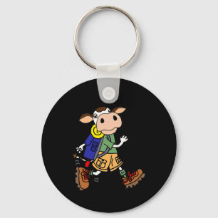 Smileteeshoba Funny Cow Hiking Nature Cartoon Key Ring