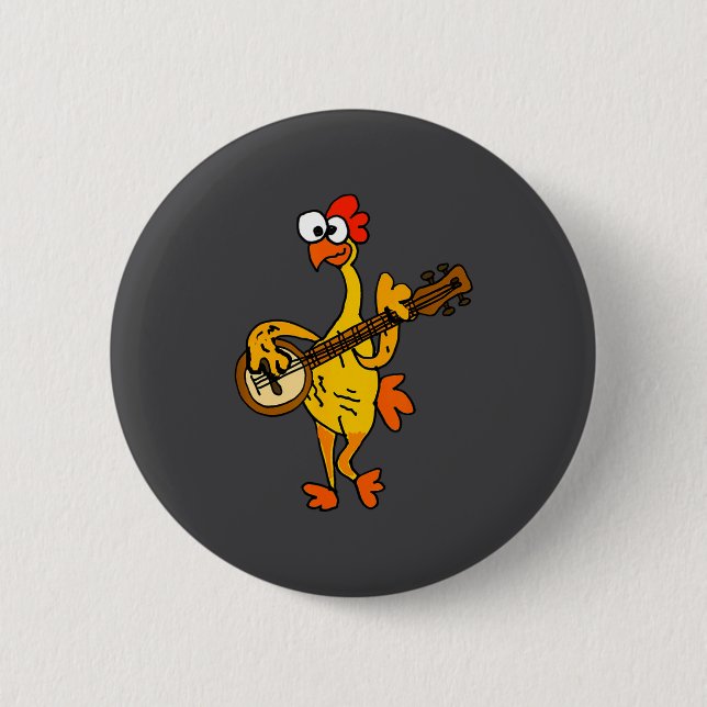 Smileteestank Funny Rubber Chicken Playing Banjo C 6 Cm Round Badge (Front)