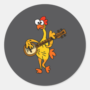 Smileteestank Funny Rubber Chicken Playing Banjo C Classic Round Sticker