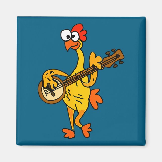 Smileteestank Funny Rubber Chicken Playing Banjo C Magnet (Front)