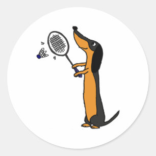 Smiletodaytees Funny Dachshund Dog Playing Badmint Classic Round Sticker