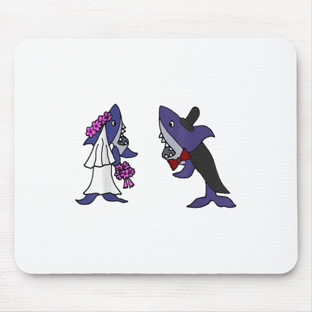 Smiletodaytees Funny Shark Bride And Groom _1  Mouse Mat (Front)