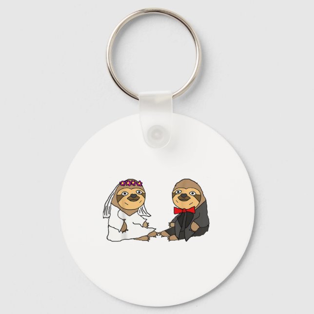 Smiletodaytees Funny Sloth Bride And Groom Wedding Key Ring (Front)