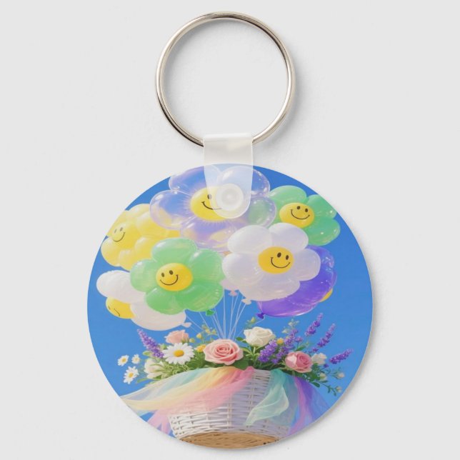 Smiley Balloon and Flower Basket Keychain  (Front)
