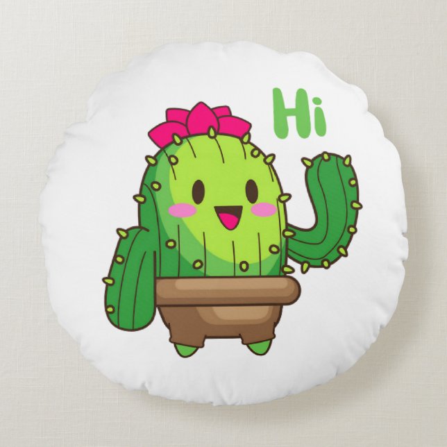 Smiley Cactus Pillow – Hello Plant Design (Front)
