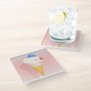 Smiley Cone: 3D Cute Dog Ice Cream Character Art Glass Coaster