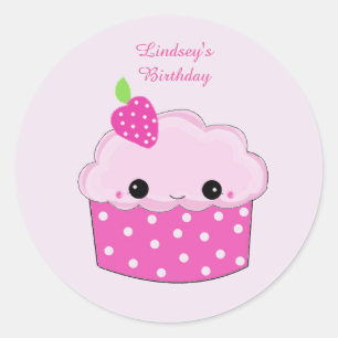 Smiley Cupcake Personalised Birthday Classic Round Sticker