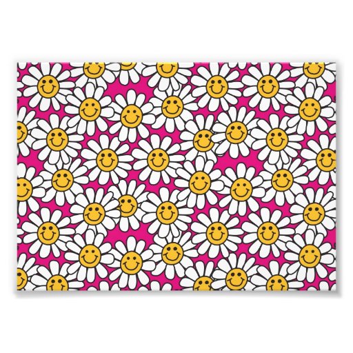 Smiley Daisy Flowers Pattern Pink Yellow