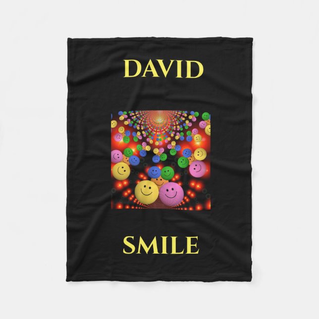 Smiley face personalised name fleece blanket. blanket (Front)