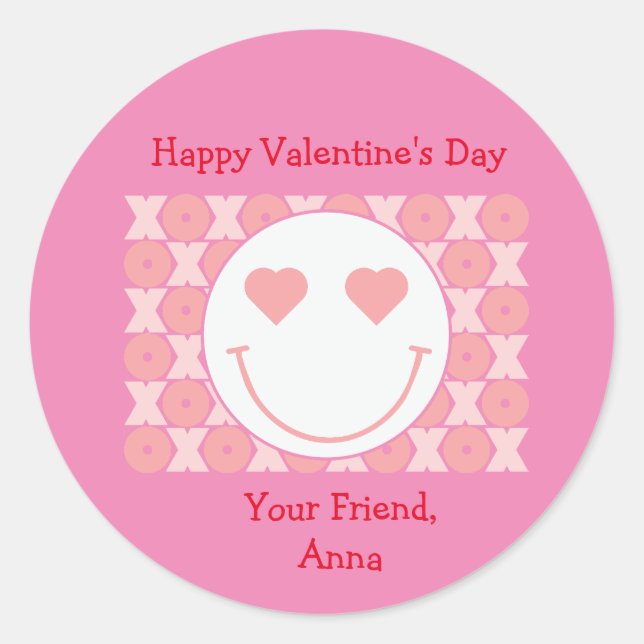 Smiley Face Personalised Valentine Party Sticker (Front)