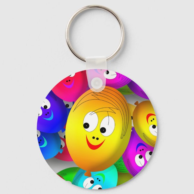 Smiley Faces Balloons Pattern-64171 Key Ring (Front)